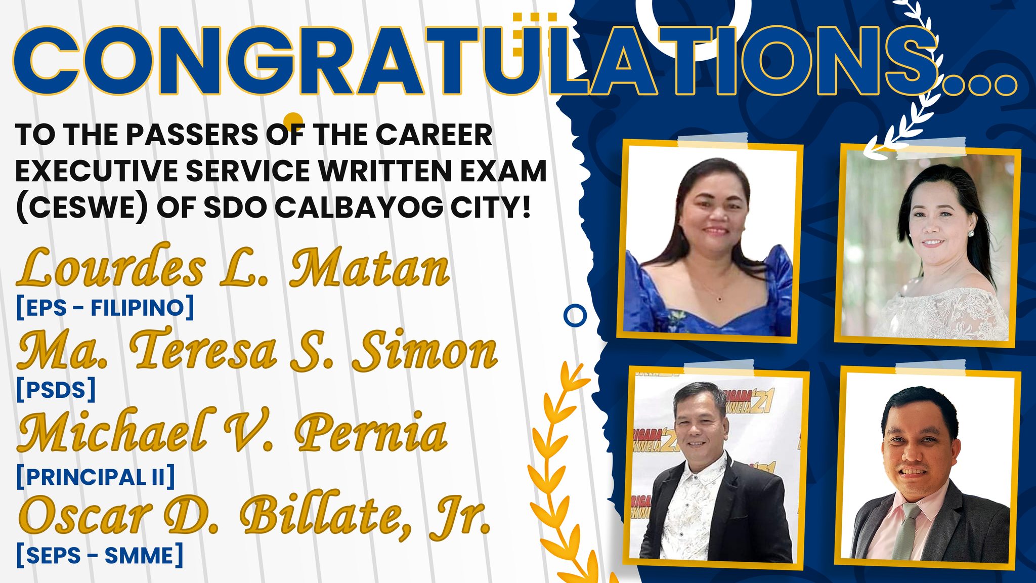 Congratulations to the CESWE Passers of SDO Calbayog City! SDO Calbayog